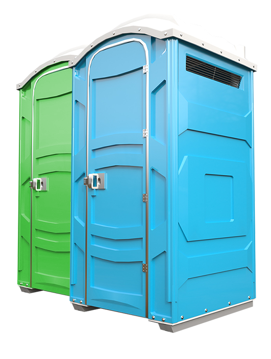 Two clean portable restroom units from the Mission Viejo Portable Comfort Co. fleet